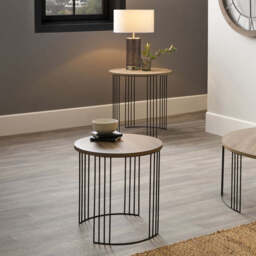 Atri S/2 Dark Oak Wood Veneer and Black Metal Side Tables - thumbnail 2