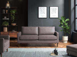 Model 46 - 3 Seater Sofa Faux Leather Grey - thumbnail 3