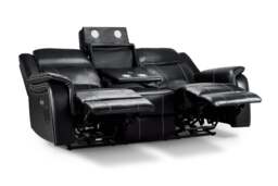 Galaxy Tech Power Reclining 3 Seater Sofa Black Leather - thumbnail 4