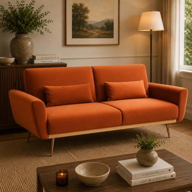 Hatton Burnt Orange Velvet Sofa Bed - image 1