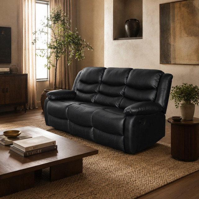 Conrad Manual Recliner Sofa Black 3 Seater - image 1