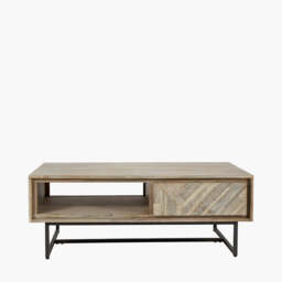 Marca Sand Wash Acacia Wood and Black Metal 2 Drawer Coffee Table - thumbnail 2