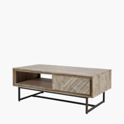Marca Sand Wash Acacia Wood and Black Metal 2 Drawer Coffee Table - thumbnail 1
