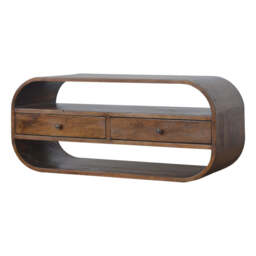 Chestnut Curved Edge Media Unit with 2 Drawers - thumbnail 2