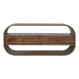 Chestnut Curved Edge Media Unit with 2 Drawers - thumbnail 1