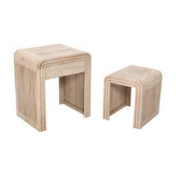 Sibley Carved Mango Wood Nest of 2 Tables with Drawer - thumbnail 3