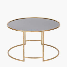 Veneziano Antique Gold Metal and Black Glass Coffee Table - thumbnail 1