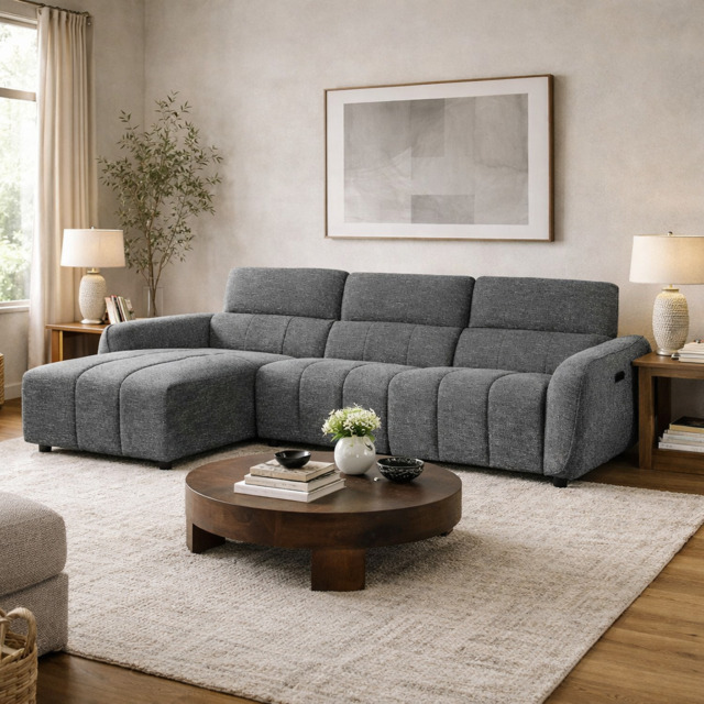 Turin Electric Recliner Sofa Charcoal Left Hand Corner - image 1