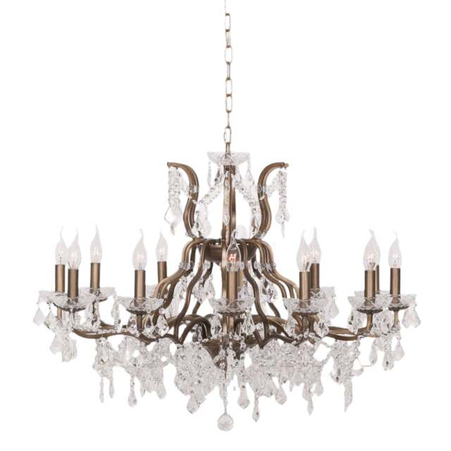 Gold 12 Branch Shallow Cut Glass Chandelier - image 1