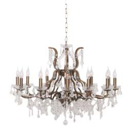 Gold 12 Branch Shallow Cut Glass Chandelier - thumbnail 1