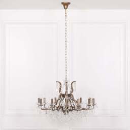 Gold 12 Branch Shallow Cut Glass Chandelier - thumbnail 2