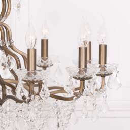 Gold 12 Branch Shallow Cut Glass Chandelier - thumbnail 3