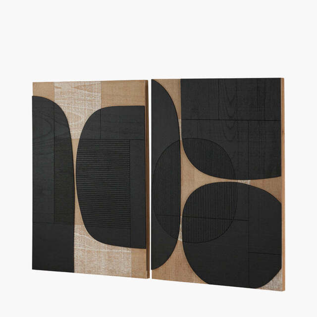 S/2 Black and Natural Wooden Textured Design Wall Art - image 1