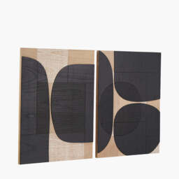 S/2 Black and Natural Wooden Textured Design Wall Art - thumbnail 3