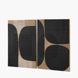 S/2 Black and Natural Wooden Textured Design Wall Art - thumbnail 1