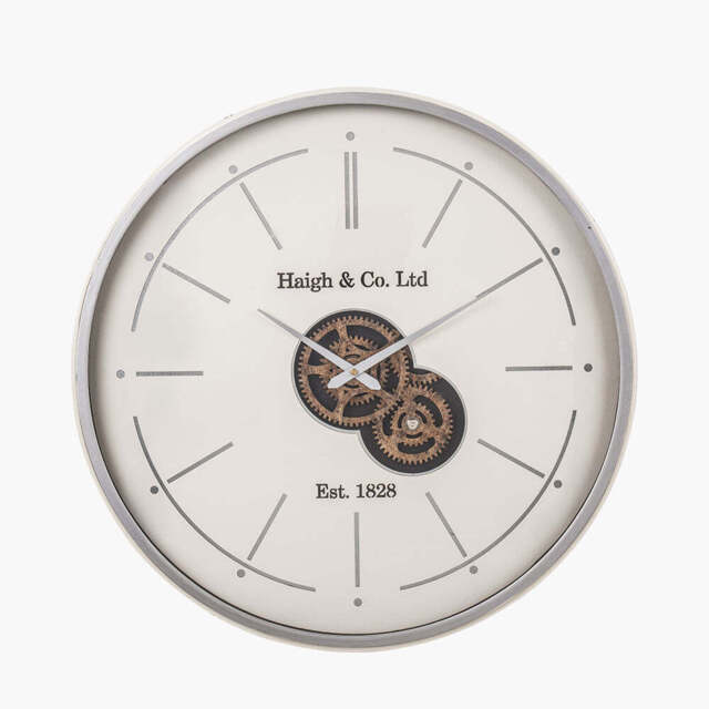 Ivory and Silver Wood Working Cog Wall Clock - image 1