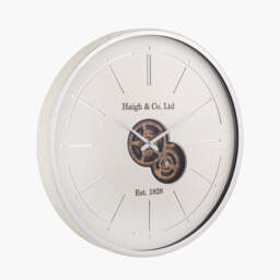 Ivory and Silver Wood Working Cog Wall Clock - thumbnail 3