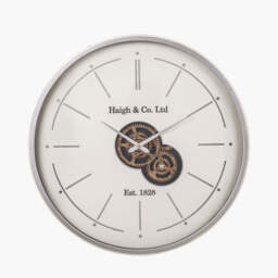 Ivory and Silver Wood Working Cog Wall Clock