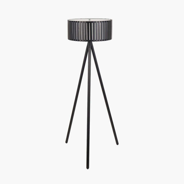 Rabanne Slatted Black Wood Tripod Floor Lamp - image 1