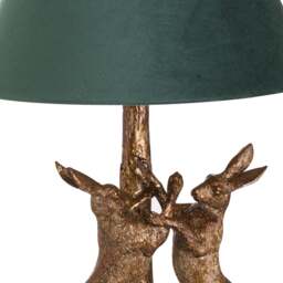 Antique Gold Marching Hares Lamp With Green Velvet Shade - thumbnail 2