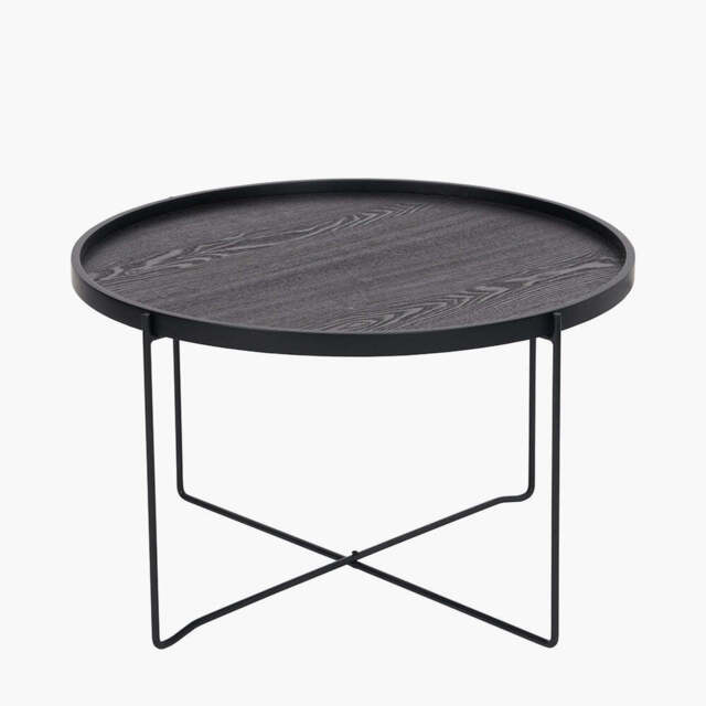 Voss Black Wood Veneer and Black Metal Coffee Table - image 1