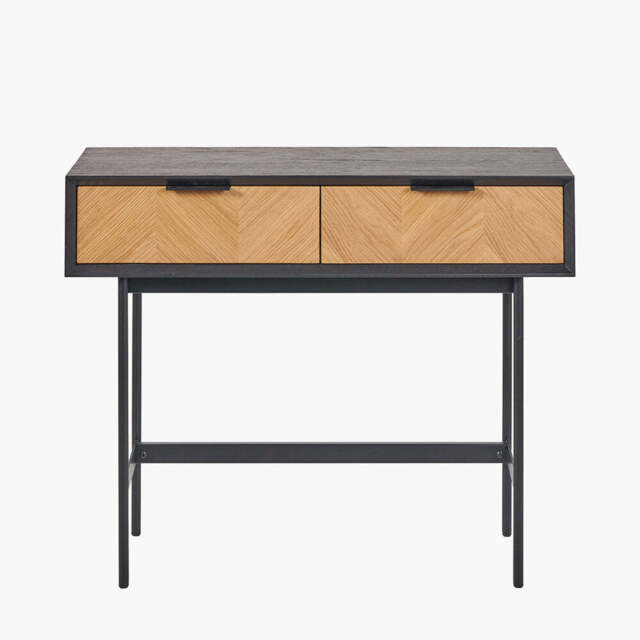 Hailee Black and Natural Chevron Oak and Pine Wood 2 Drawer Console Table - image 1