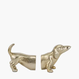 Gold Metal Sausage Dog Book Ends - thumbnail 3