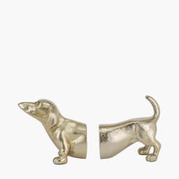 Gold Metal Sausage Dog Book Ends - thumbnail 1