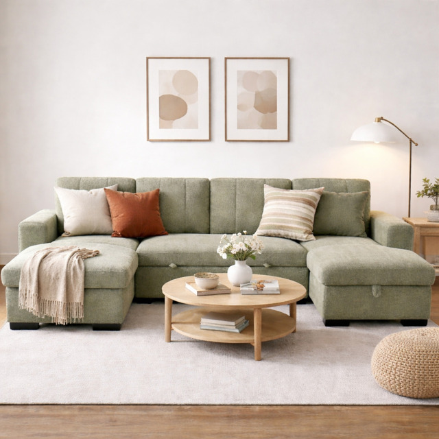 Como U Shape Sofabed With Ottoman Storage Olive Green Morgan - Malvern - Somerford - Calix - Euphoria - Plush Style - image 1
