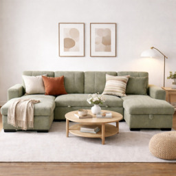 Como U Shape Sofabed With Ottoman Storage Olive Green Morgan - Malvern - Somerford - Calix - Euphoria - Plush Style
