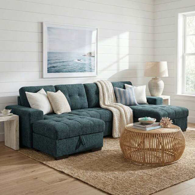 Palermo U Shape Sofabed With Ottoman Storage Blue Morgan - Malvern - Somerford - Calix - Euphoria - Plush Style - image 1
