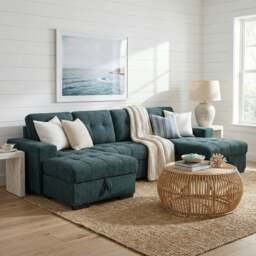 Palermo U Shape Sofabed With Ottoman Storage Blue Morgan - Malvern - Somerford - Calix - Euphoria - Plush Style - thumbnail 1