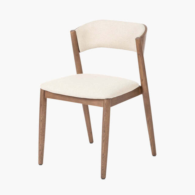 Elias Natural Linen and Dark Ash Wood Curved Back Dining Chair - image 1