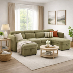 Capri Sofabed U shape Corner Sofa Bed Green With Adjustable Headrests Morgan - Malvern - Somerford - Calix - Euphoria - Plush Style