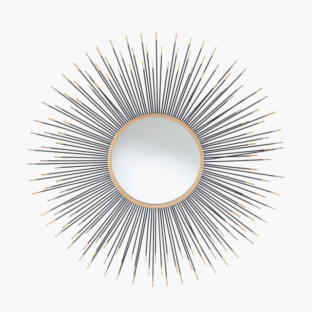 Black and Gold Metal Starburst Design Round Wall Mirror - image 1