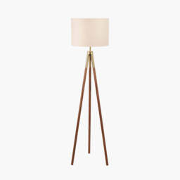 Vali Gold Metal and Brown Wood Grain Tripod Floor Lamp - thumbnail 3
