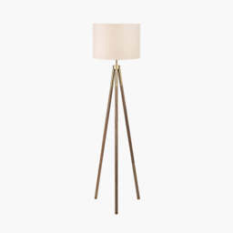 Vali Gold Metal and Brown Wood Grain Tripod Floor Lamp - thumbnail 1