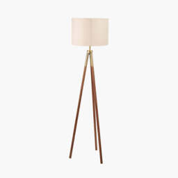 Vali Gold Metal and Brown Wood Grain Tripod Floor Lamp - thumbnail 4