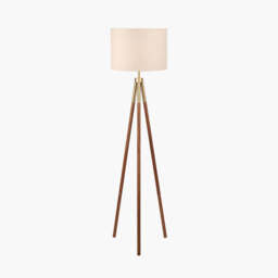 Vali Gold Metal and Brown Wood Grain Tripod Floor Lamp - thumbnail 2
