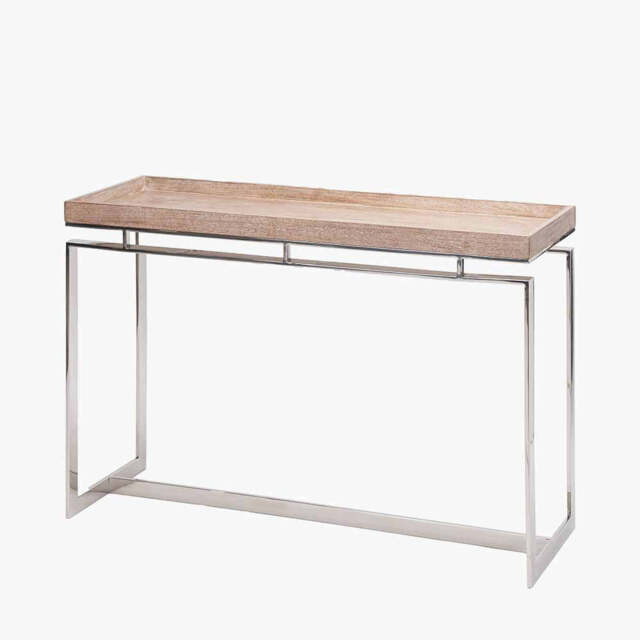 Evelyn Natural Antique Finish Mango Wood and Silver Metal Console Table - image 1
