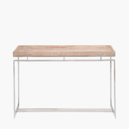 Evelyn Natural Antique Finish Mango Wood and Silver Metal Console Table - thumbnail 2