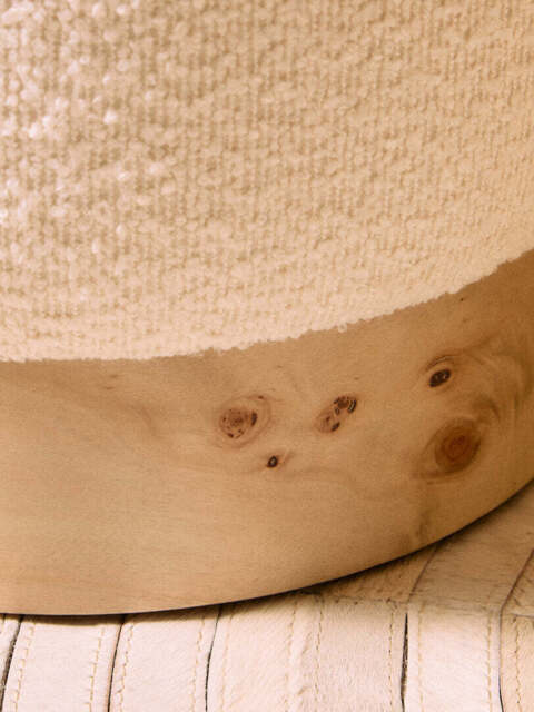 Mota Burl Wood And Cream Boucle Round Stool - image 1