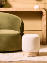Mota Burl Wood And Cream Boucle Round Stool - thumbnail 3