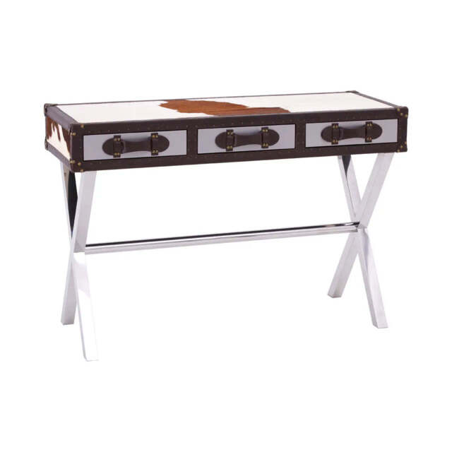 Kensington Townhouse Brown And White Genuine Cowhide Console Table - image 1