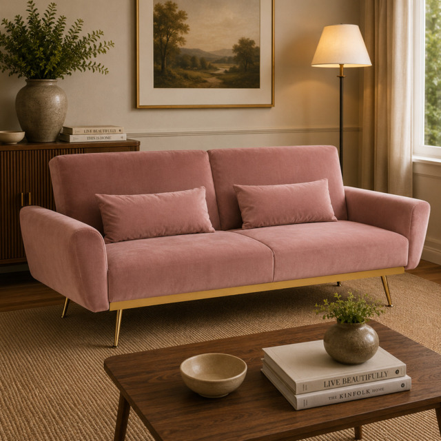 Hatton Pink Velvet Sofa Bed - image 1