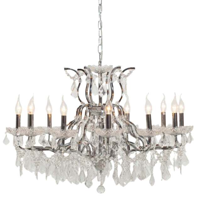Chrome 12 Branch Shallow Cut Glass Chandelier - image 1