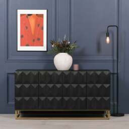 Black Wooden Diamond Pattern Sideboard - thumbnail 2