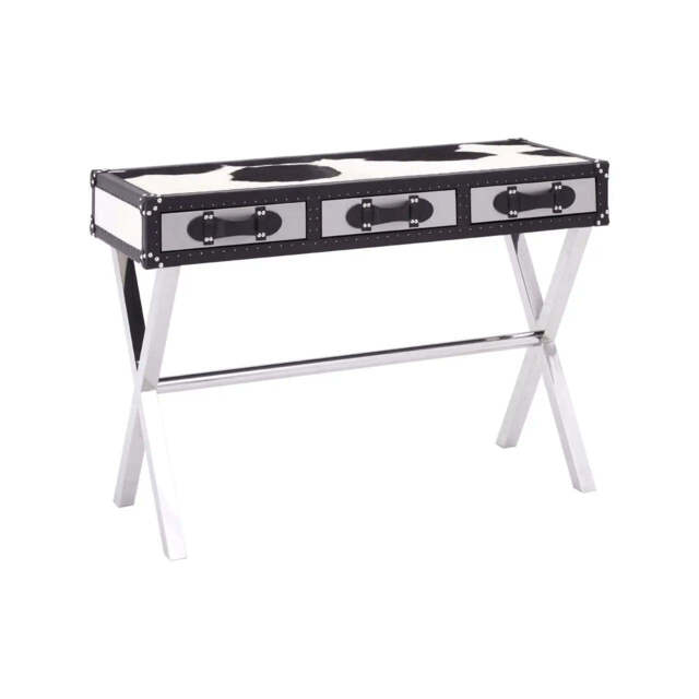 Kensington Townhouse Black And White Genuine Cowhide Console Table - image 1