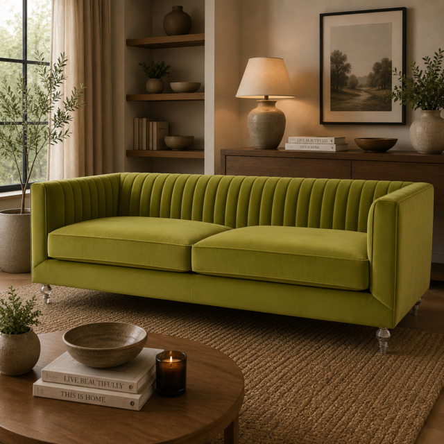 Brasa 3 Seat Green Velvet Sofa - image 1
