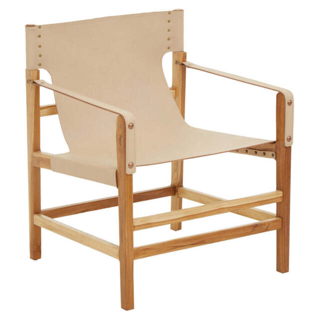 Kendari Cream Leather and Teak Wood Chair - image 1